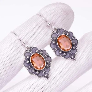 Morganite Gemstone 925 Sterling Silver Jewelry Earring, Handmade Earring - Picture 1 of 4