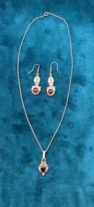 Conjunto de collar pendiente de granate 925 vintage colgante estilo victoriano - Imagen 1 de 4
