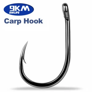50~100Pcs High Carbon Steel Barbed Fishing Hooks Wide Gap Curved Shank Carp Hook - Picture 1 of 13