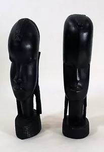 Vintage Paar afrikanisches Holz geschnitzt Stammeskunst Kopf Büste ethnische Statuen 0041010 - Bild 1 von 12