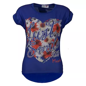 Girls JUST SMILE XX Print Daisy Floral Stylish Fashion Funky Summer T Shirt Top - Picture 1 of 1