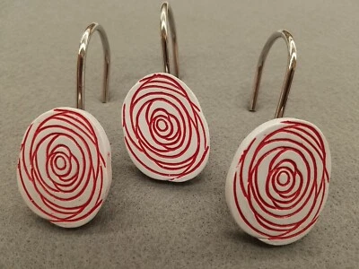 CARNATION HOME FASHIONS 12PC MANY COLORS! Lucerne Acrylic Shower Curtain Hooks Circle Stencil Design