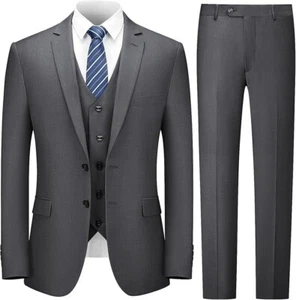 Cooper & Nelson Men's Suit Slim Fit Dark Grey 3 Piece L 42R 36W Notch Lapel 2B - Picture 1 of 4