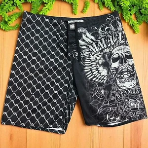 Pantaloncini MMA Elite Y2K Vintage Combat Fighting Board Teschi Nero Bianco Uomo XL - Foto 1 di 8