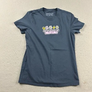 Life Is Good Shirt Womens XS Blue Cotton Crew Neck Short Sleeves Flower Pot Tee - Picture 1 of 10