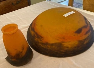 Muller Freres ~ LUNEVILLE LAMP SHADE & BOWL ~ Antique French Art Glass - Picture 1 of 10