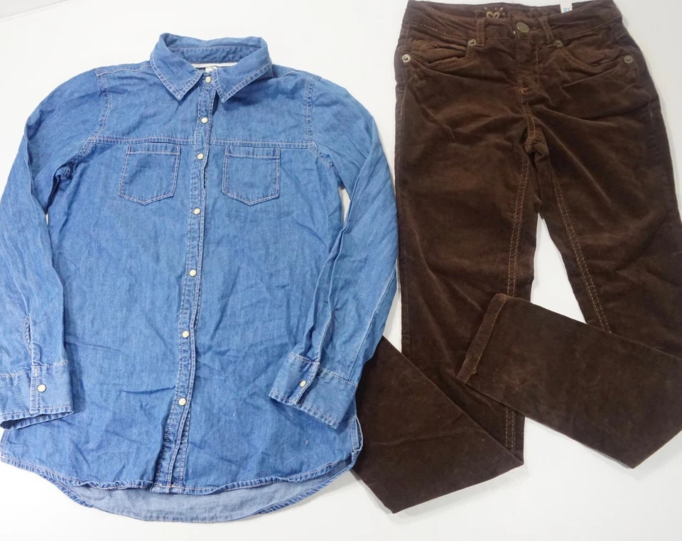 Pantalones de pana Justice marrón nuevos con etiquetas y top loco de niña usados en excelente estado talla 10 Foto 1 de 1