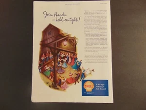 1949 SHELL OIL COMPANY Folks SQUARE DANCING vintage art print ad - Picture 1 of 1