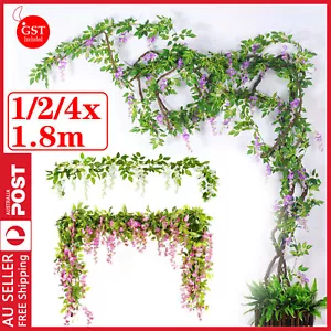 1/2/4PCS Hanging Artificial Silk Wisteria Fake Wedding Flower Plants Vines Decor - Picture 1 of 15