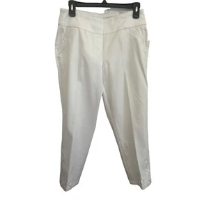 Alia White Floral Embroidered, Elastic Waist Ankle Pants, Size 10P - Picture 1 of 8