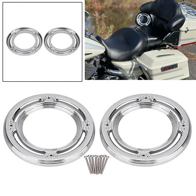 Motorcycle Chrome Rear Speaker Accents Cover For Harley Road Electra Glide FLHT - Image 1 of 4