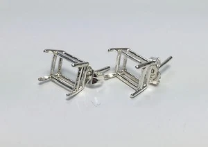 Two Octagon Sterling Silver Wire Pre-Notched Earring Settings (5x3-12x10mm) - Picture 1 of 3