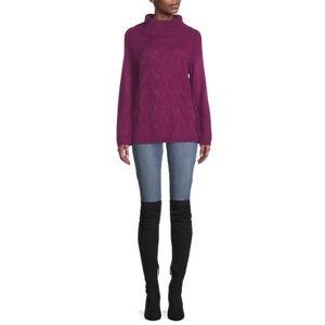 Love Trend New York Women’s Cowl Neck Cable Sweater, Plum, XXL - Picture 1 of 5