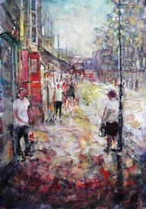 PINTURA ORIGINAL SERA KNIGHT S.W.A "Life In The City" London Street Britain - Imagen 1 de 1
