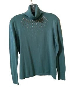 ELLEN TRACY Seafoam Green with Metal Accent Studs Turtleneck, Size M - Picture 1 of 3