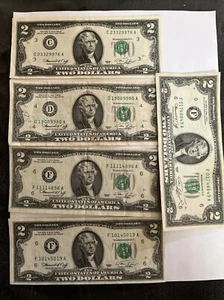 1976 First Year Issue $2 Bill Lot Low Number Series C, D And F 5 Bills - Picture 1 of 11