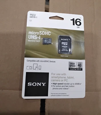 Sony 16GB microSDHC Class 10 UHS-1 Memory Card with microSD Adapter SR16UYA/TQMN - Image 1 of 2