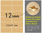 Blank Kraft Label Sticker 12 Labels In a Sheet  For Laser & Inkjet Printer 50PCS