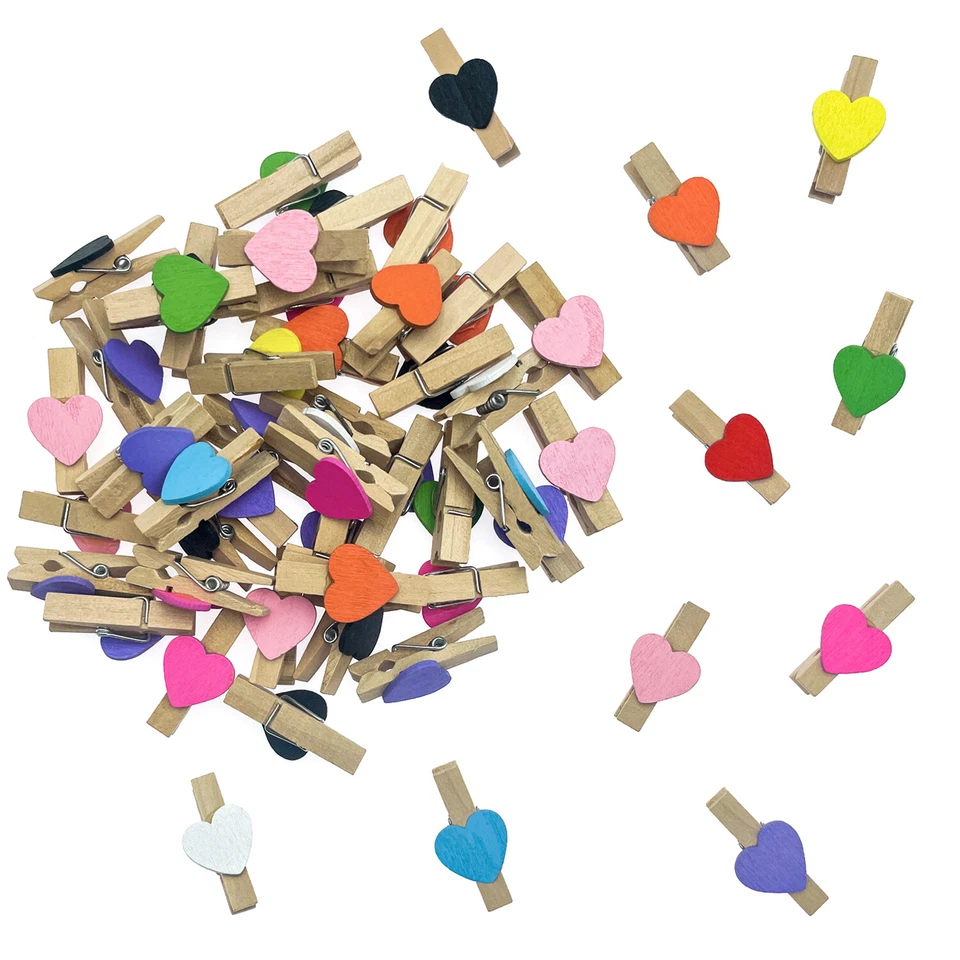 Herz Holz Wäscheklammern 50 Stück in Bunt Deko Herzen Holzklammern Klammern - Bild 1 von 1