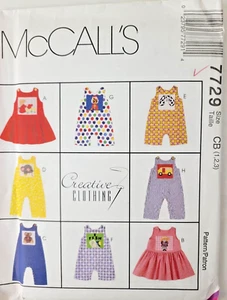 McCalls 7729 Pattern Toddlers Appliqued Jumpsuit Jumper Romper Size 1 2 3 Uncut - Picture 1 of 3