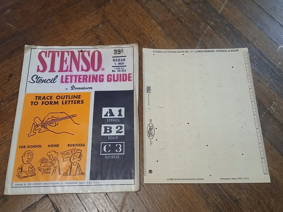 VTG Dennison  Lettering Guide Stenso Stencil #20-044 Roman 1” 1965 Decal Art - Image 1 of 1