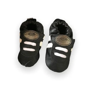 Shoo Shoos Boys Moccasins Size 6-12 Mo Black White Football Leather Soft Sole - Picture 1 of 7