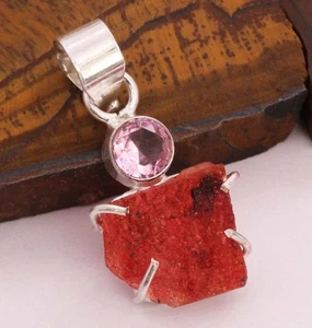 Rough Carnelian 925 Silver Plated Handmade Pendant of 1.7" - Picture 1 of 3