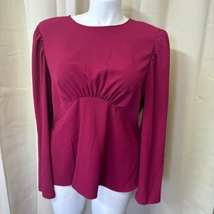 Express genähte Puff Langarm Bluse Oberteil Schlüsselloch hinten - Größe XL - Himbeere - Bild 1 von 10
