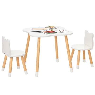 HOMCOM 3-PC Kids Table & Bear Chairs - White, Refurbished - Image 1 of 4