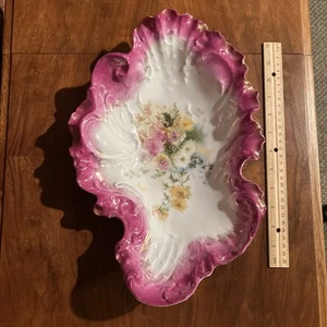 Antique Carl Tielsch Altwasser Hand-Painted Ornate Floral Porcelain Serving Dish - Picture 1 of 7