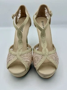 Top Moda Ivory Glitter Rhinestone strap Stiletto Open Toe Size 8 Heels 1446F - Picture 1 of 14