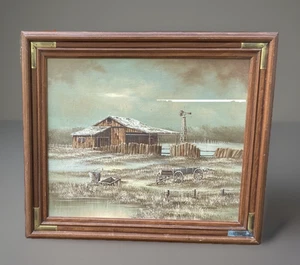 Original Framed Mid-Century Oil Painting, Desolate Winter, Country Landscape - Picture 1 of 5