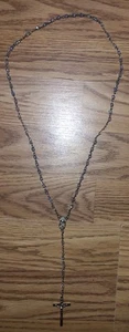 Vintage Rosary Silver / Brass & 58 Aqua Blue Faceted Beads Catholic Crucifix - Picture 1 of 10
