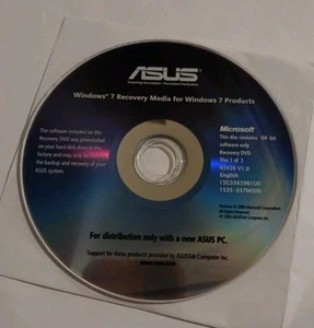 Asus Widnows 7 Revovery Media For Windows 7 Products Disk (64bit) - Picture 1 of 3