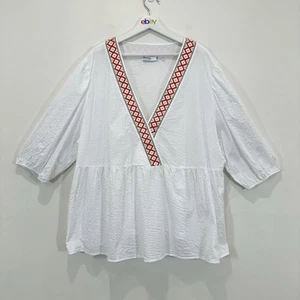 Commonry Top Women 22 White Pure Cotton Embroidered V Neck Boho Casual Party - Foto 1 di 9
