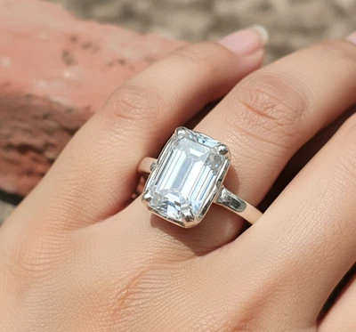 Anillo solitario de diamantes grises talla esmeralda de 3,50 quilates certificado muy elegante, sin tarificación Foto 1 de 4