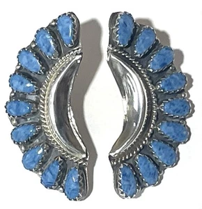 LMB Turquoise Sterling Silver Half Cluster Earrings Larry Moses Begay Navajo - Picture 1 of 11