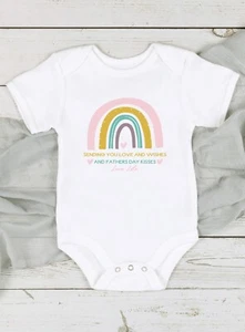 Happy Father's Day Pink Rainbow 2023 Personalised | Babygrow or Baby Vest - Picture 1 of 5