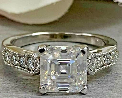 ✨ Anillo de compromiso de moissanita corte Asscher de 2,70 quilates | Oro blanco macizo de 14 quilates 💍 Foto 1 de 4
