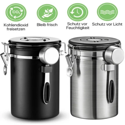 Kaffeedose Luftdicht Edelstahl Behälter für 1kg Kaffeebohnen inkl. Dosierlöffel - Bild 1 von 4