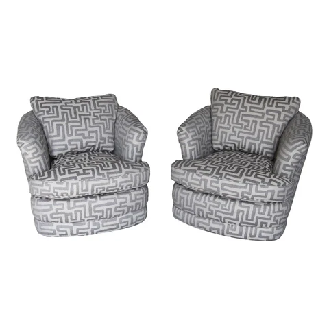 Grey & White Barrel Back Swivel Chairs - Set of 2 Cover