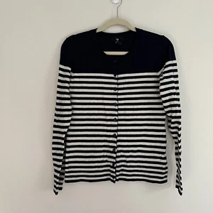 Gap Navy Blue Striped White Button Front Cardigan Sweater Women's Medium - Picture 1 of 6