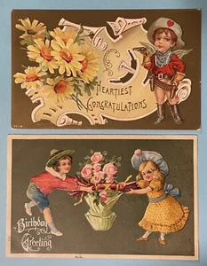 Cherub with guns children with cracker Antique embossed Postcard lot - Picture 1 of 2