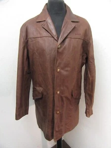 VINTAGE SCHOTT LEATHER TRENCH COAT BLAZER JACKET SIZE L - Picture 1 of 21