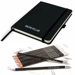 Personalised Notebook and 12 matching Pencils -Printed with Name - BLACK - Picture 1 of 7