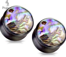 25mm   - Pair Of Hand Carved Organic Abalone Shell Ear Plug, Tunnel
