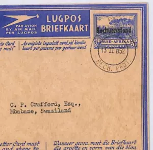 BECHUANALAND Overprint South Africa 3d AIR LETTER Stationery 1952 Swaziland YO95 - Picture 1 of 16