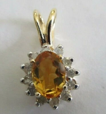 Colgante de diamantes y citrinos de oro de 14 quilates = 1/4 quilate F-SI2 citrino = 1,00 quilates  Foto 1 de 4