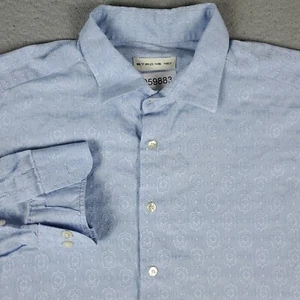 ETRO Shirt Mens Size 45 Blue Geometric Made In Italy Button Up Long Sleeve * - Picture 1 of 8