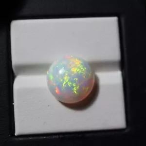 14 MM Round 6.2 Cts Real AAA Green Yellow Red Fire White Ethiopian Opal Cabochon - Picture 1 of 8